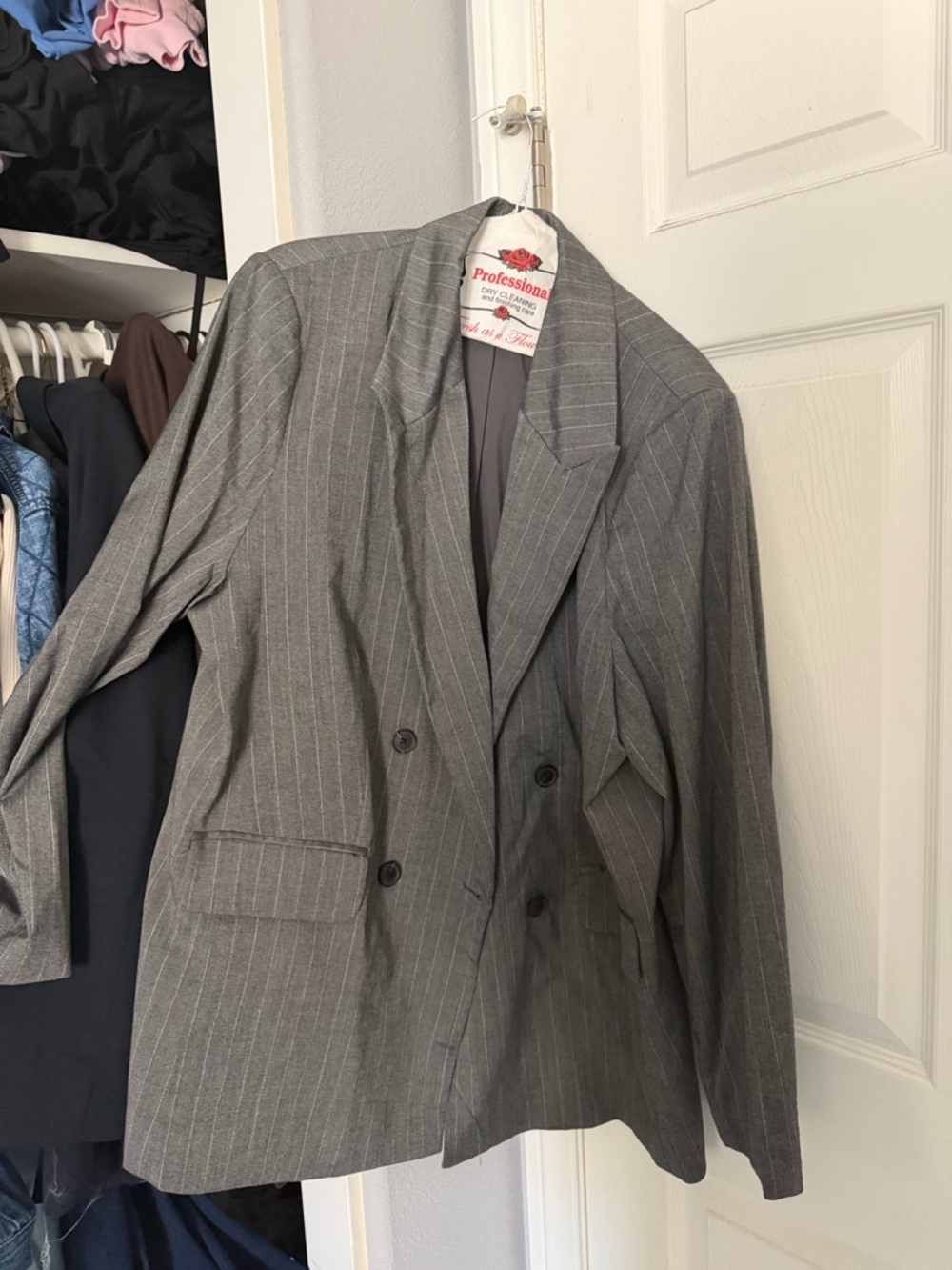 Target Gray Pinstripe Double-Breasted Blazer